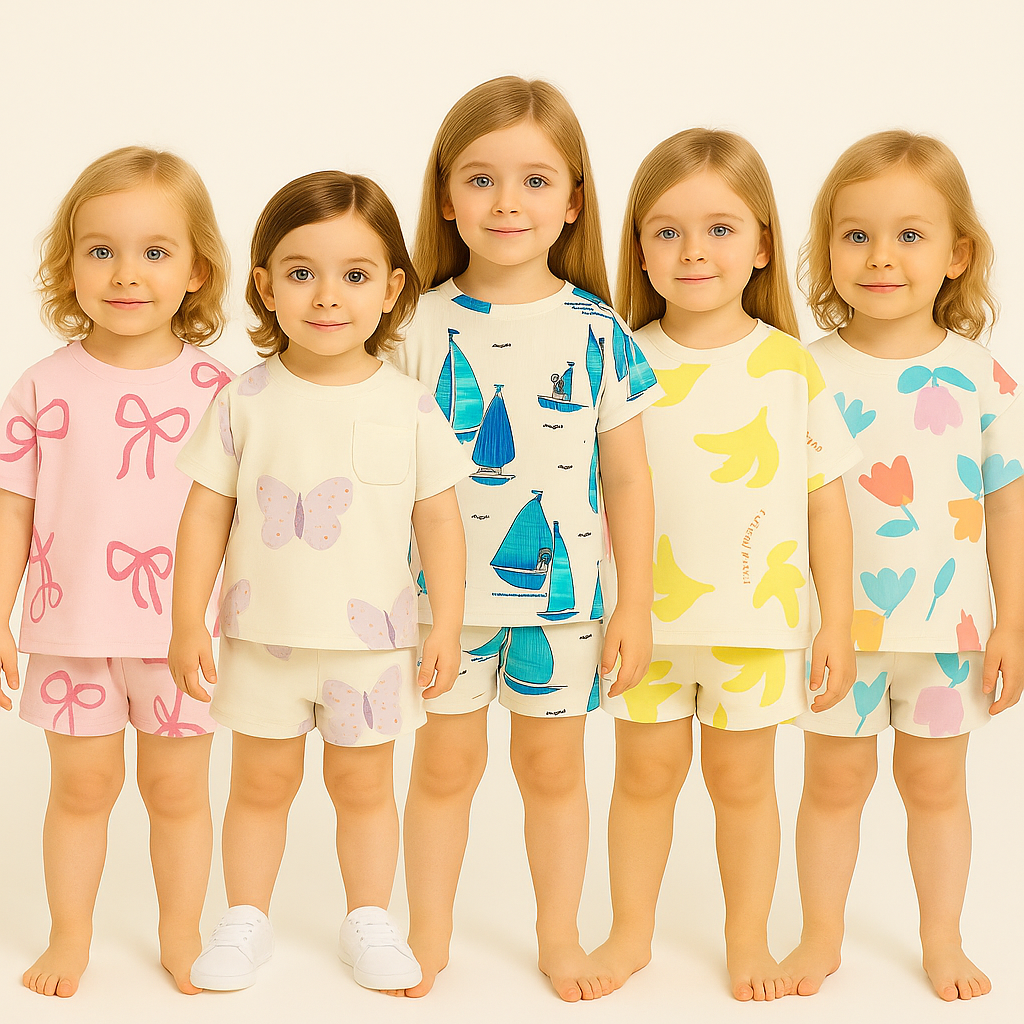 PINK FAIRY-WHITE BUTTERFLY-SKY PEARL SHIP-YELLOW BANANA- COLOUR FLOWER-CORD SETS( PACK OF 5 )