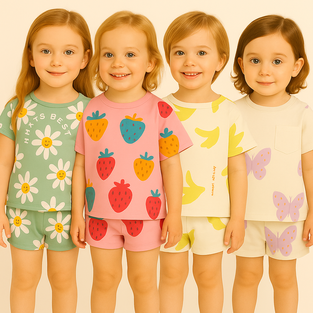 SKY FLOWER-PINK STRAWBERRY-YELLOW BANANA-WHITE BUTTERFLY-CORD SET ( PACK OF 4 )