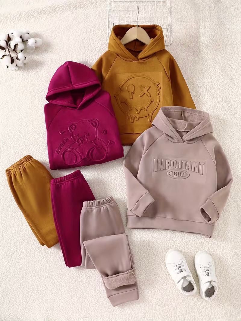 Glozin Kids Winter Hoodie Co-Ord Set | Embossed Hooded Sweatshirt & Jogger Pants | Soft Cotton Fleece Tracksuit for Boys & Girls | Age 1 to 14 Years