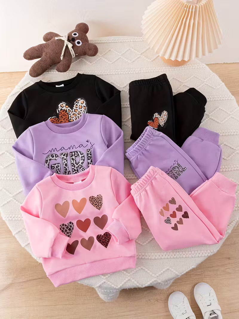 Glozin Girls Winter Co-Ord Set | Printed Sweatshirt & Jogger Pant Set for Kids | Soft Cotton Winter Wear | Ages 1 to 14 Years