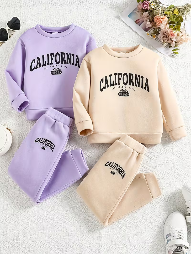 Glozin 2 piece Combo Kids California Printed Tracksuit Set | Soft Cotton Sweatshirt & Jogger Set for Boys & Girls (1–14 Years)