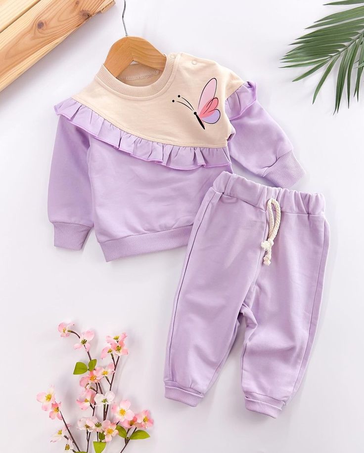 Girls Butterfly Printed Winter Co-ord Set | Soft Fleece Sweatshirt & Joggers | Stylish Ruffle Design Outfit (1–14 Years)