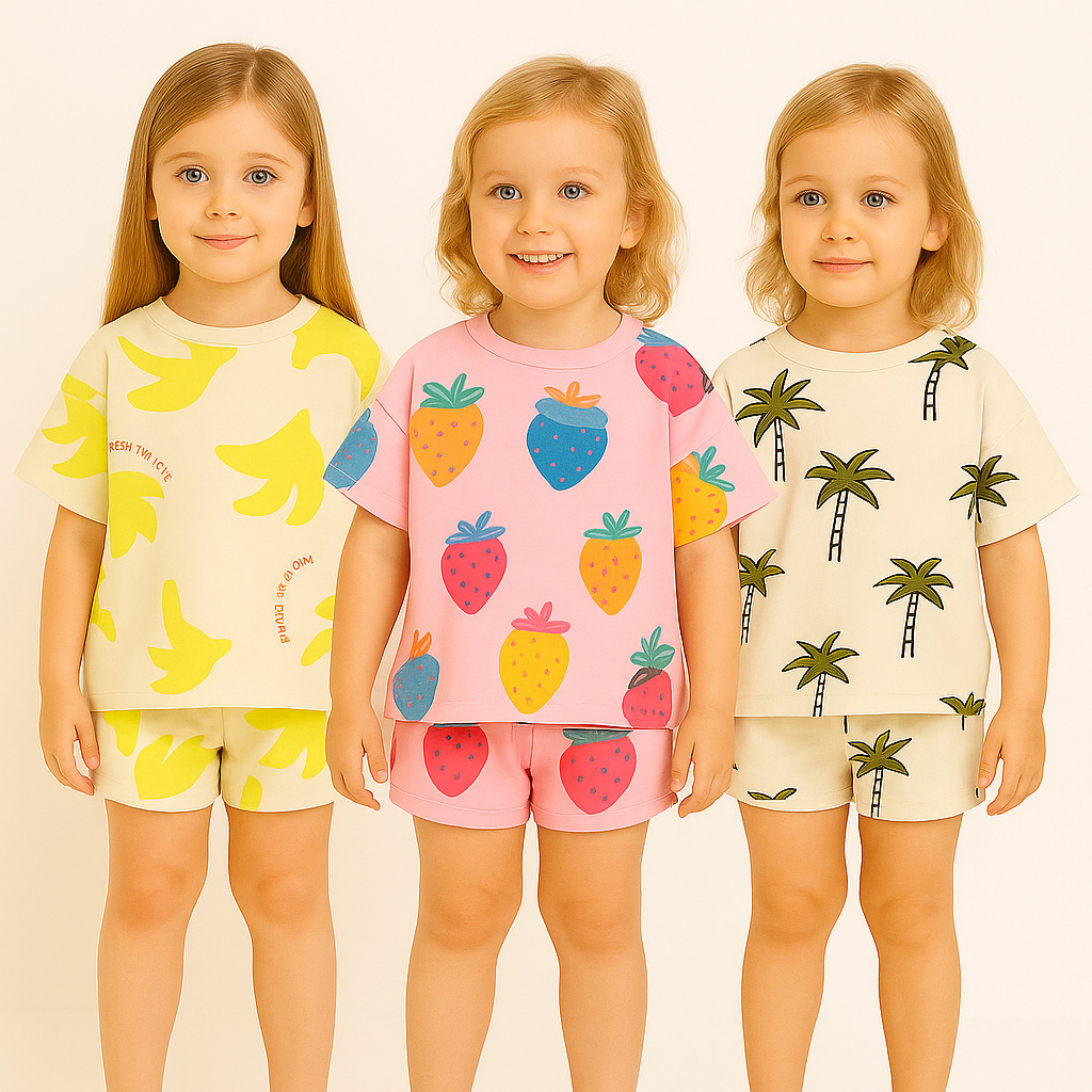 YELLOW BANANA-PINK STRAWBERRY-NARYELI- CORD SET .( PACK OF 3 )