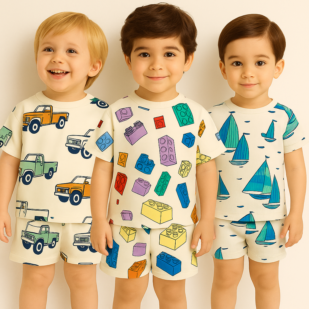 CRAZY CAR- CHEX BOX - SKY PEARL SHIP BOY CORD SET .( PACK OF 3 )