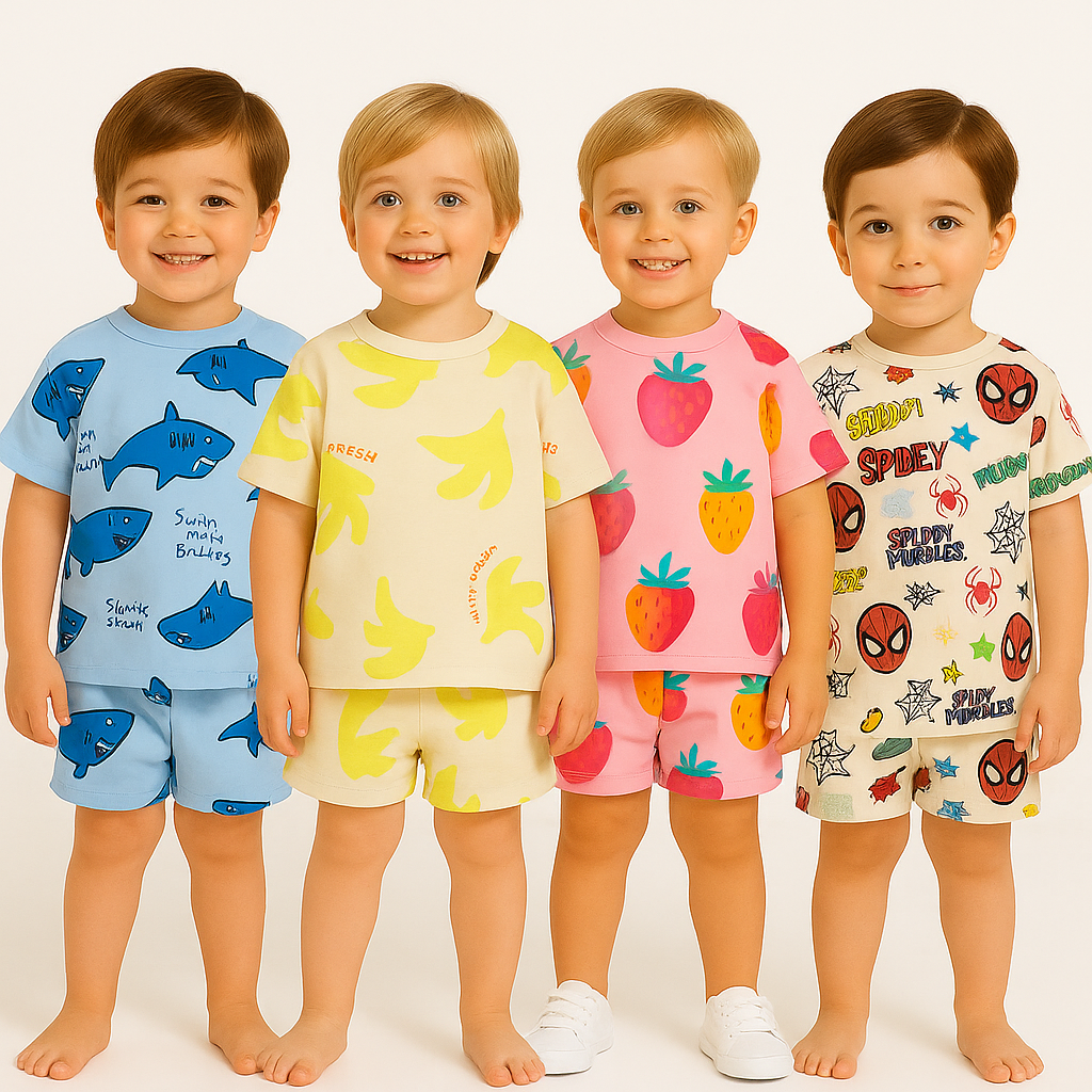 SHARK ANIMAL-YELLOW BANANA-PINK STRAWBERRY-SPIDEY-CORD SET .( PACK OF 4 )