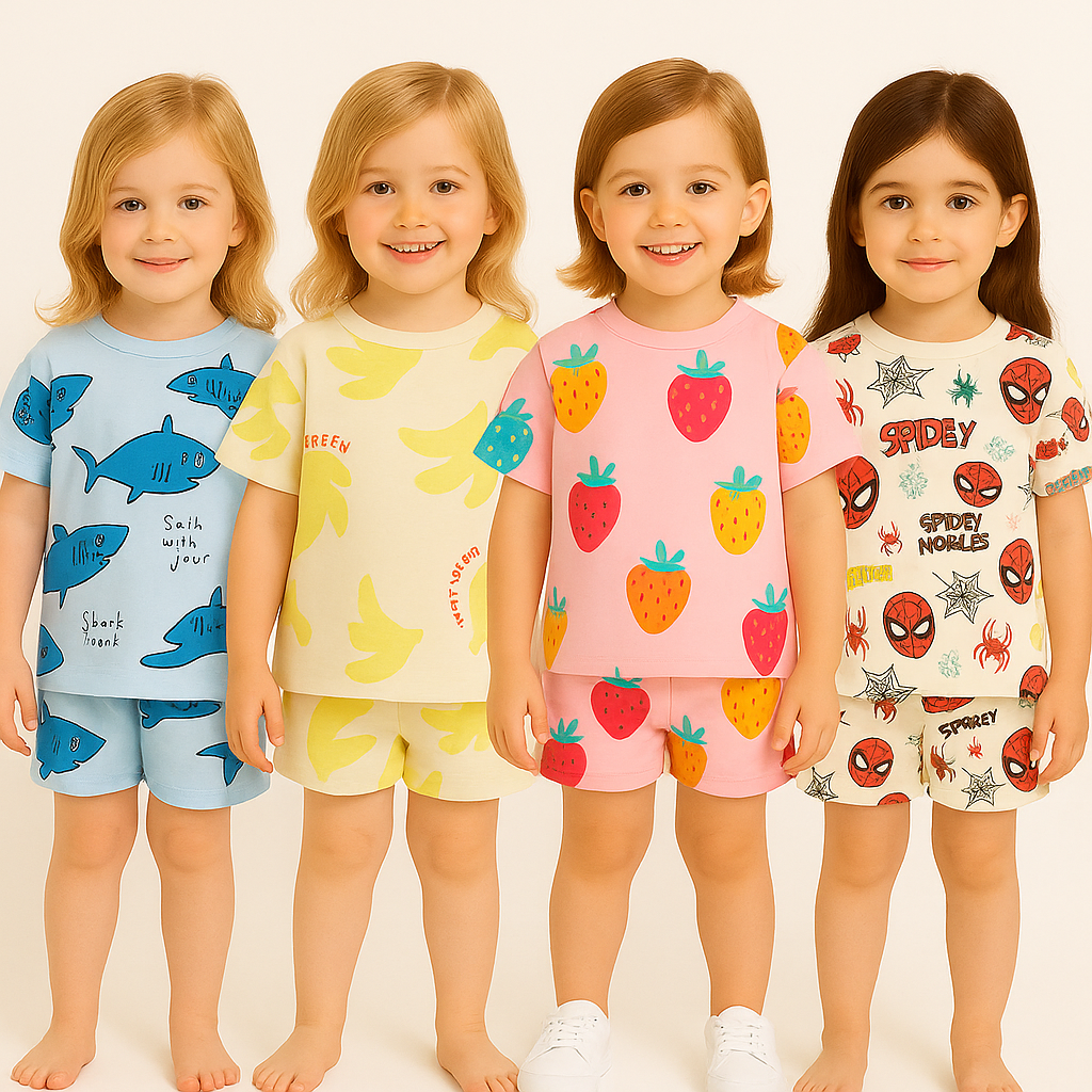 SHARK ANIMAL-YELLOW BANANA-PINK STRAWBERRY-SPIDEY-CORD SET .( PACK OF 4 )