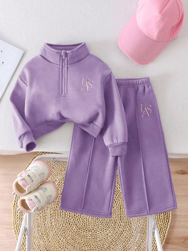Girls Lavender High-Neck Sweatshirt & Wide-Leg Pant Co-ord Set | Winter Wear Tracksuit for Kids | Soft Warm Fabric (1–14 Years)