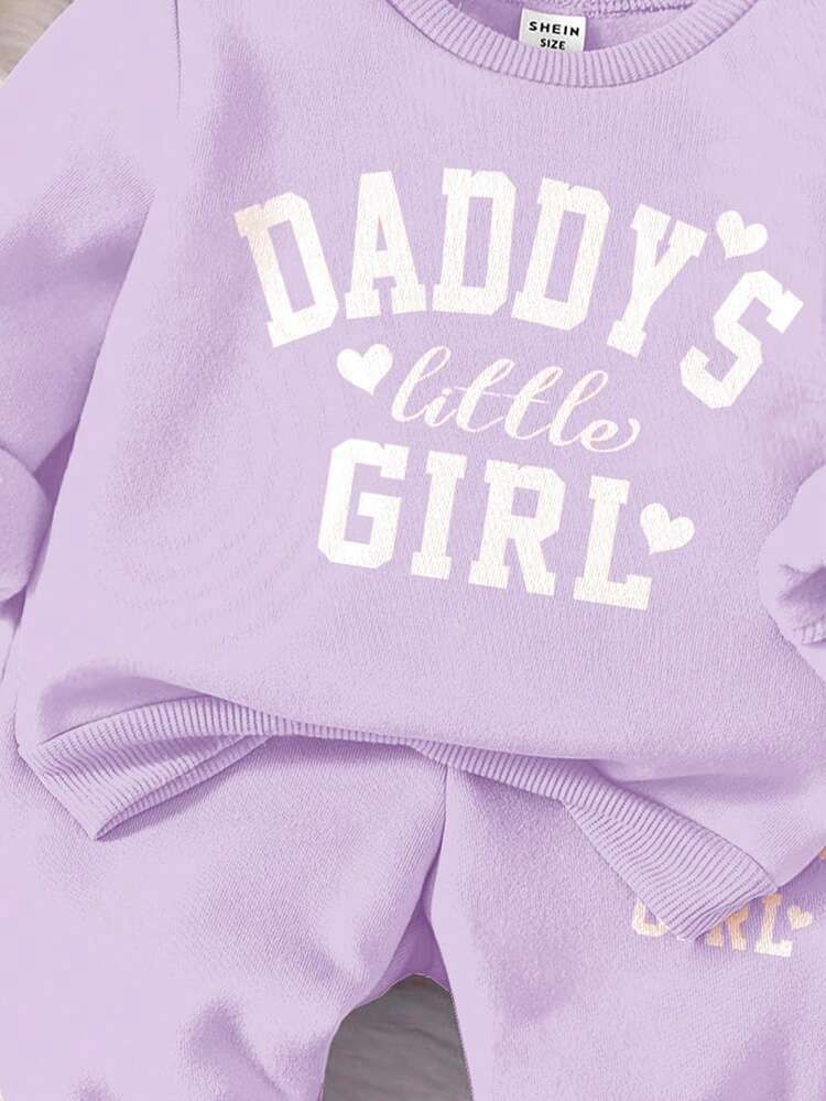 Kids “Daddy’s Little Girl” Printed Co-Ord Set | Girls Full Sleeve Sweatshirt & Jogger Pants Winter Wear | Soft Cotton Blend Tracksuit for 1–14 Years
