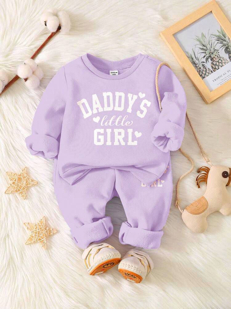 Kids “Daddy’s Little Girl” Printed Co-Ord Set | Girls Full Sleeve Sweatshirt & Jogger Pants Winter Wear | Soft Cotton Blend Tracksuit for 1–14 Years