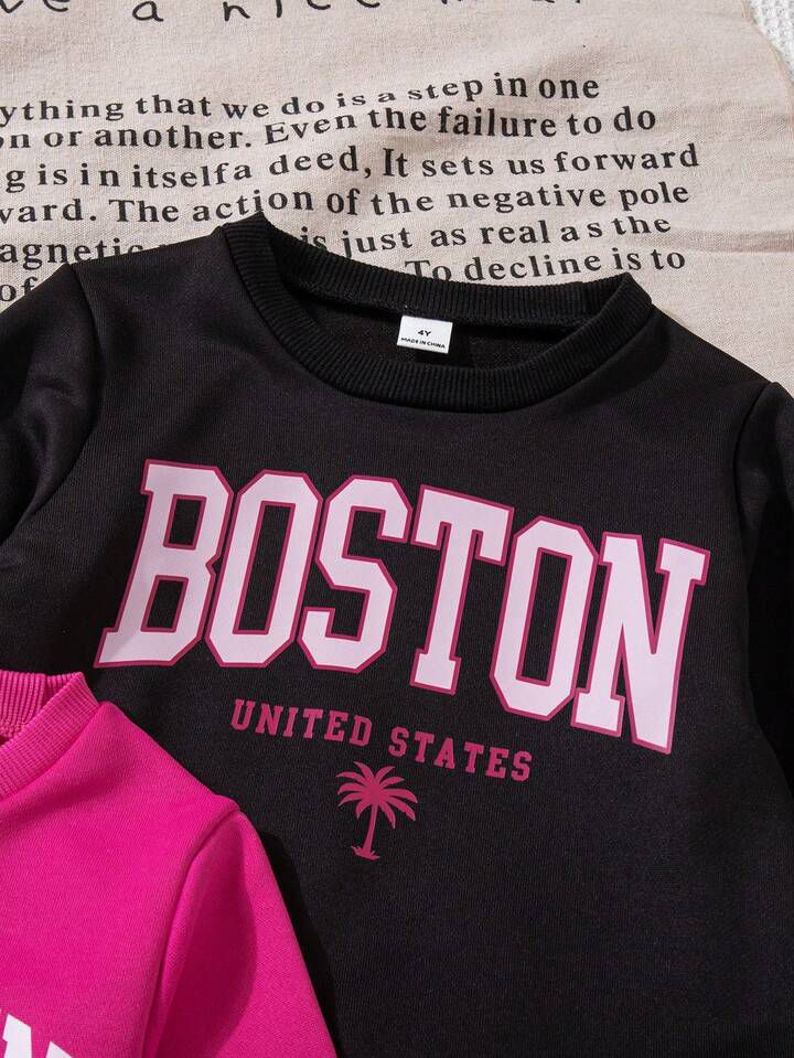 Glozin Kids City Print Tracksuit Set – Boston / Brooklyn / Los Angeles Sweatshirt & Jogger Outfit (1–14 Years)