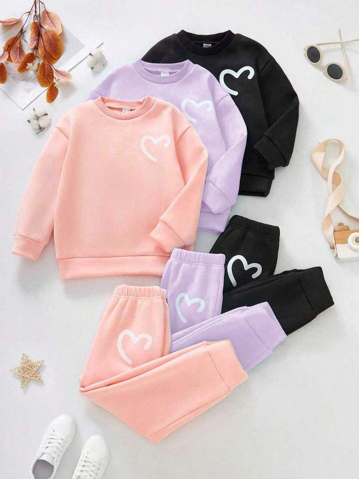 Glozin Kids Heart Printed Tracksuit Set – Cute Sweatshirt & Jogger Outfit for Girls & Boys (1–14 Years)