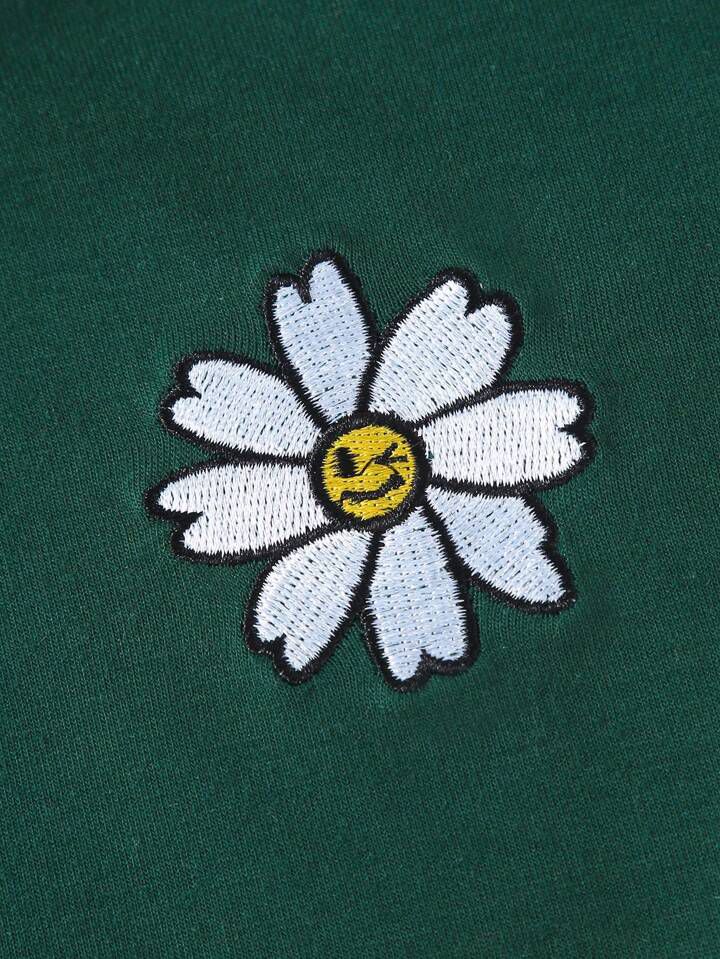 Glozin Kids Green Daisy Printed Tracksuit – Stylish Sweatshirt & Jogger Set for Boys & Girls (1–14 Years)