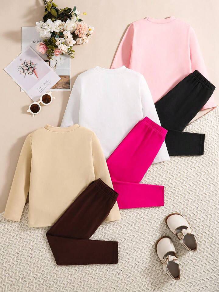 Glozin Girls’ Cartoon Print Full Sleeve Top & Leggings Set – Cute Princess, Afro Doll & Stylish Girl Designs | Kids Fashion Outfit (1–14 Years)