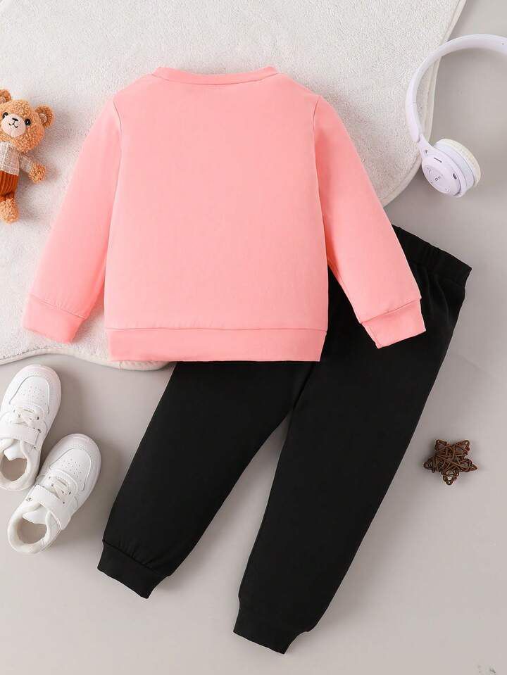 Glozin Girls’ Bow & Heart Print Outfit Set – Soft Sweatshirt & Jogger Pants | Cute Kids Clothing Set (1–14 Years)