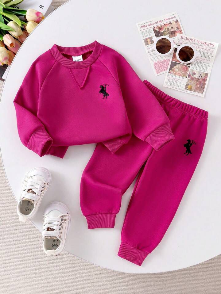 Glozin Girls’ Premium Fuchsia Sweatshirt & Jogger Set – Soft Winter Tracksuit for Kids (1–14 Years)