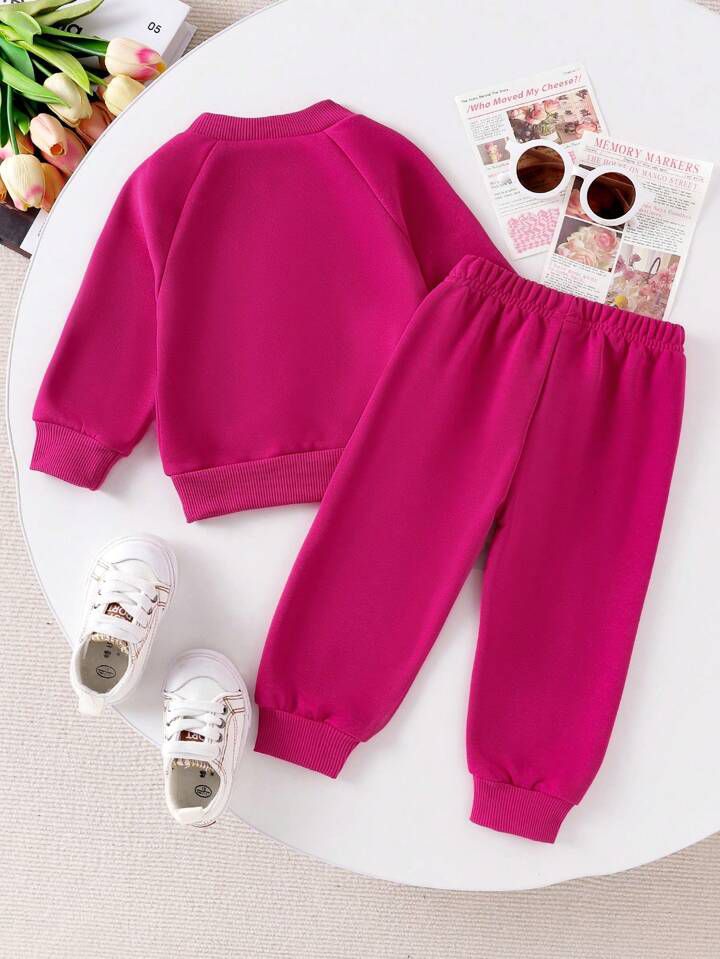 Glozin Girls’ Premium Fuchsia Sweatshirt & Jogger Set – Soft Winter Tracksuit for Kids (1–14 Years)