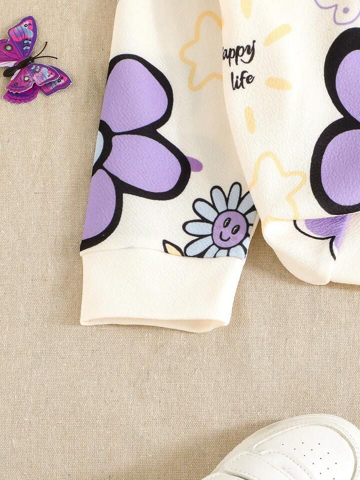 Glozin Girls Floral Print Sweatshirt & Legging Set – Cute Flower Outfit for Kids | Comfortable Daily Wear (1–14 Years)