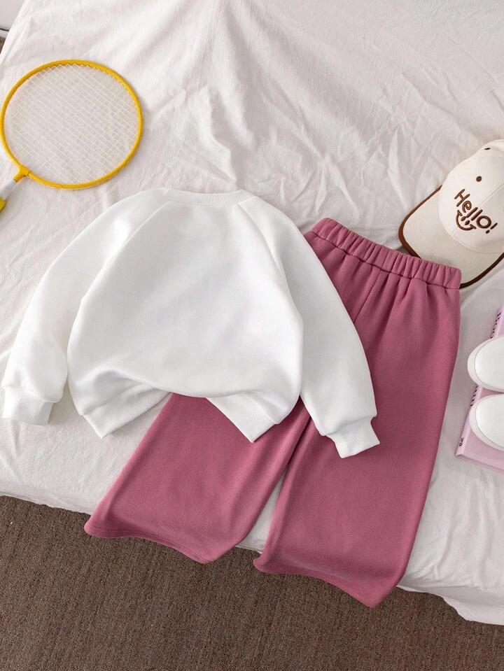 Glozin Kids White & Pink Winter Tracksuit Set with Seattle Print | Full Sleeve Sweatshirt & Jogger Pant Set for Boys & Girls (1–14 Years)