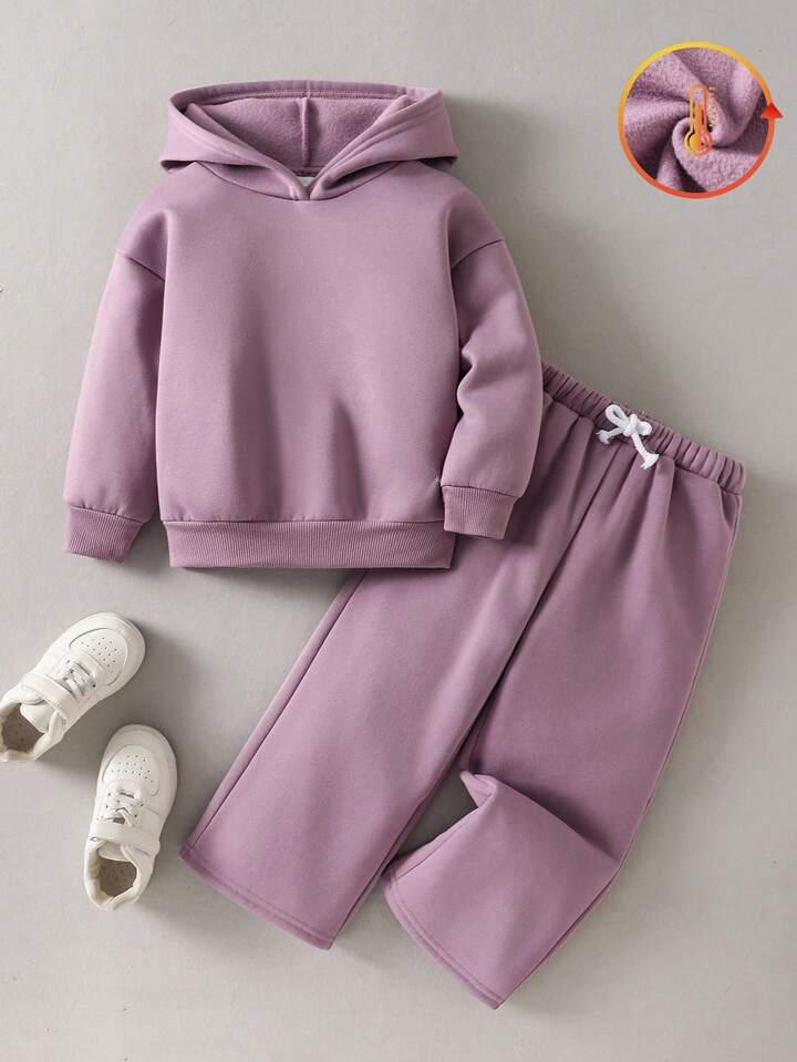 Glozin Kids Lavender Hooded Winter Tracksuit Set | Full Sleeve Hoodie & Wide Leg Pant Set for Boys & Girls (1–14 Years)