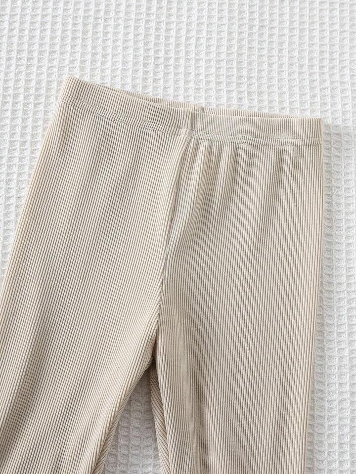 Glozin Kids Beige Winter Tracksuit Set with Rainbow Patch | Full Sleeve Sweatshirt & Ribbed Pant Set for Boys & Girls (1–14 Years)