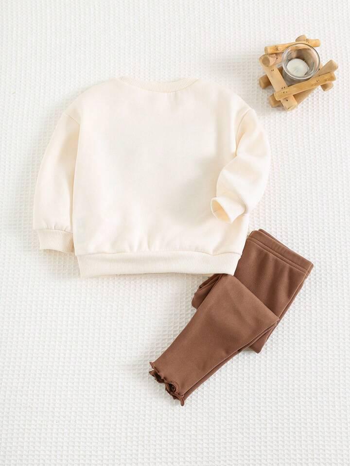 Glozin Girls Winter Tracksuit Set with Leopard Bow | Full Sleeve Sweatshirt & Ruffle Legging Set for Kids (1–14 Years)