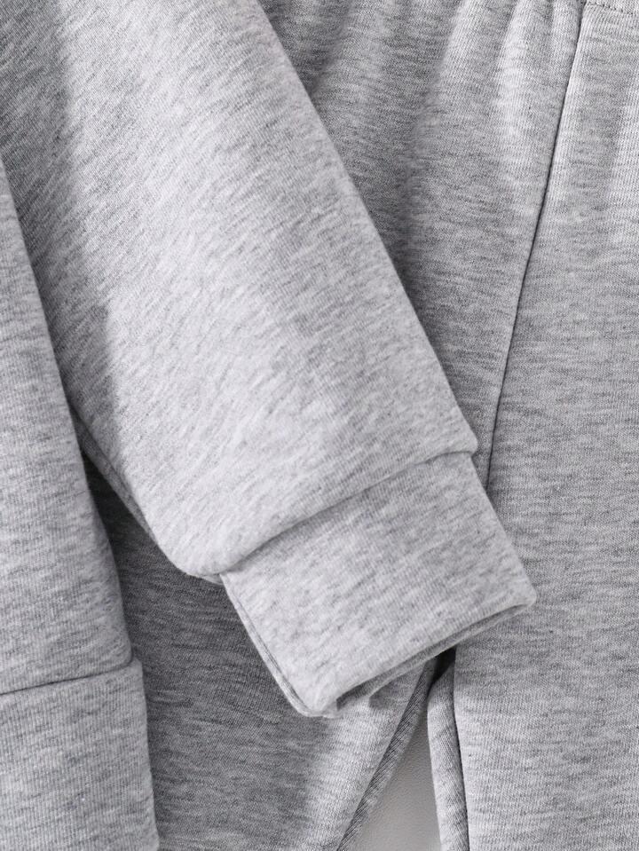 Glozin Girls Grey Winter Tracksuit Set with Heart Print | Full Sleeve Sweatshirt & Wide Leg Jogger Pant Set for Kids (1–14 Years)