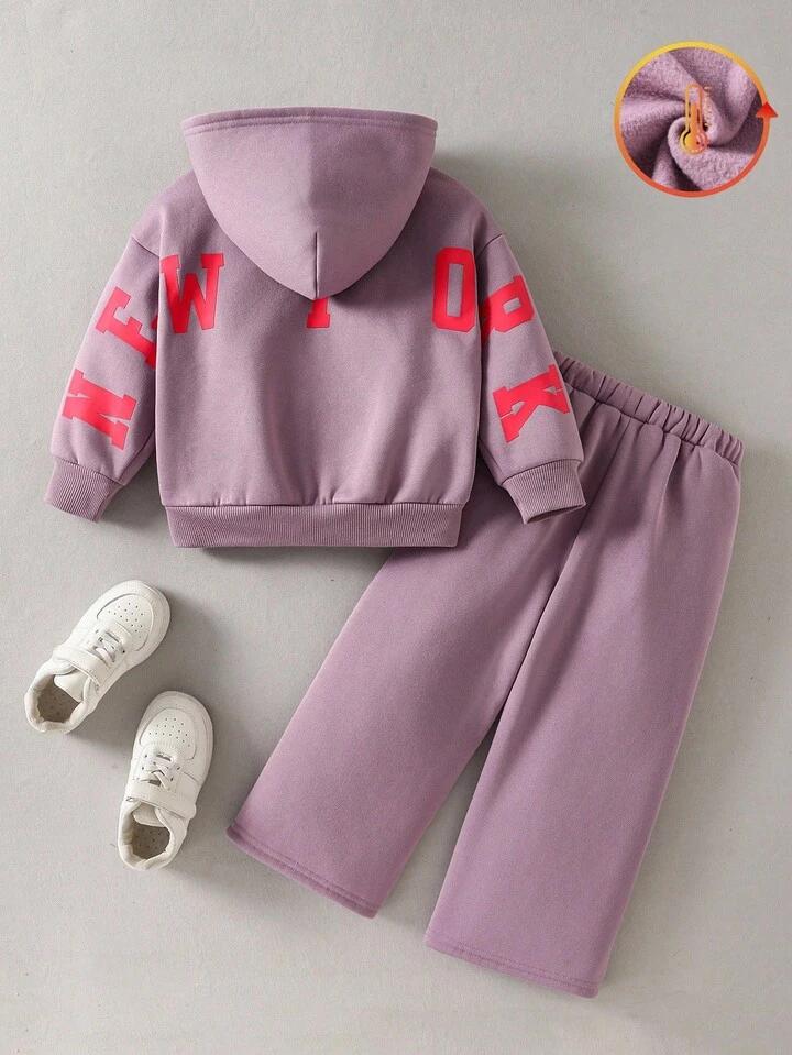 Glozin Kids Lavender Hooded Winter Tracksuit Set | Full Sleeve Hoodie & Wide Leg Pant Set for Boys & Girls (1–14 Years)