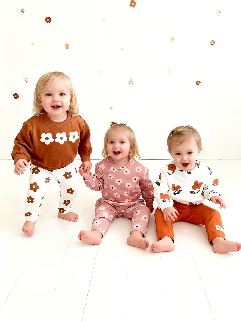 Glozin Kids 3-Piece Floral Clothing Set | Printed Sweatshirts & Jogger Pants Combo for Boys & Girls (1–14 Years)