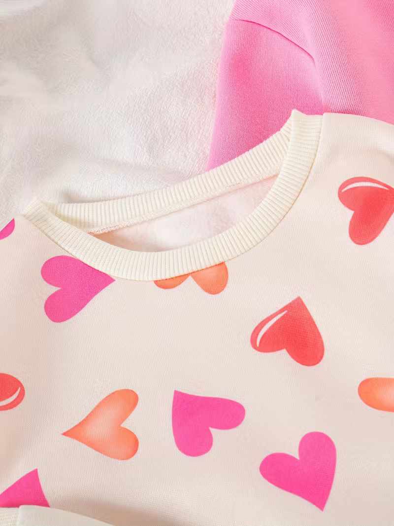 Glozin Kids 3-Piece Clothing Set | Heart Print Sweatshirt, Matching Top & Jogger Pants for Boys & Girls (1–14 Years)