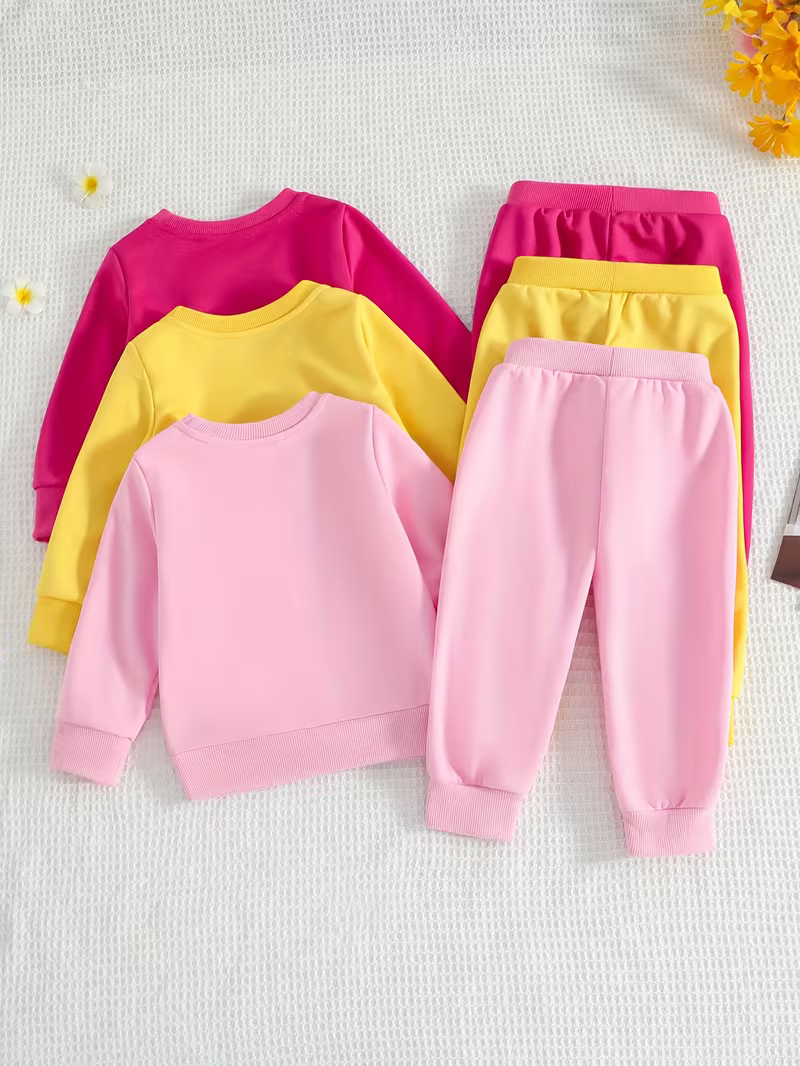 Glozin Kids 3-Piece Clothing Set | Solid Color Sweatshirts & Jogger Pants Combo for Boys & Girls (1–14 Years)