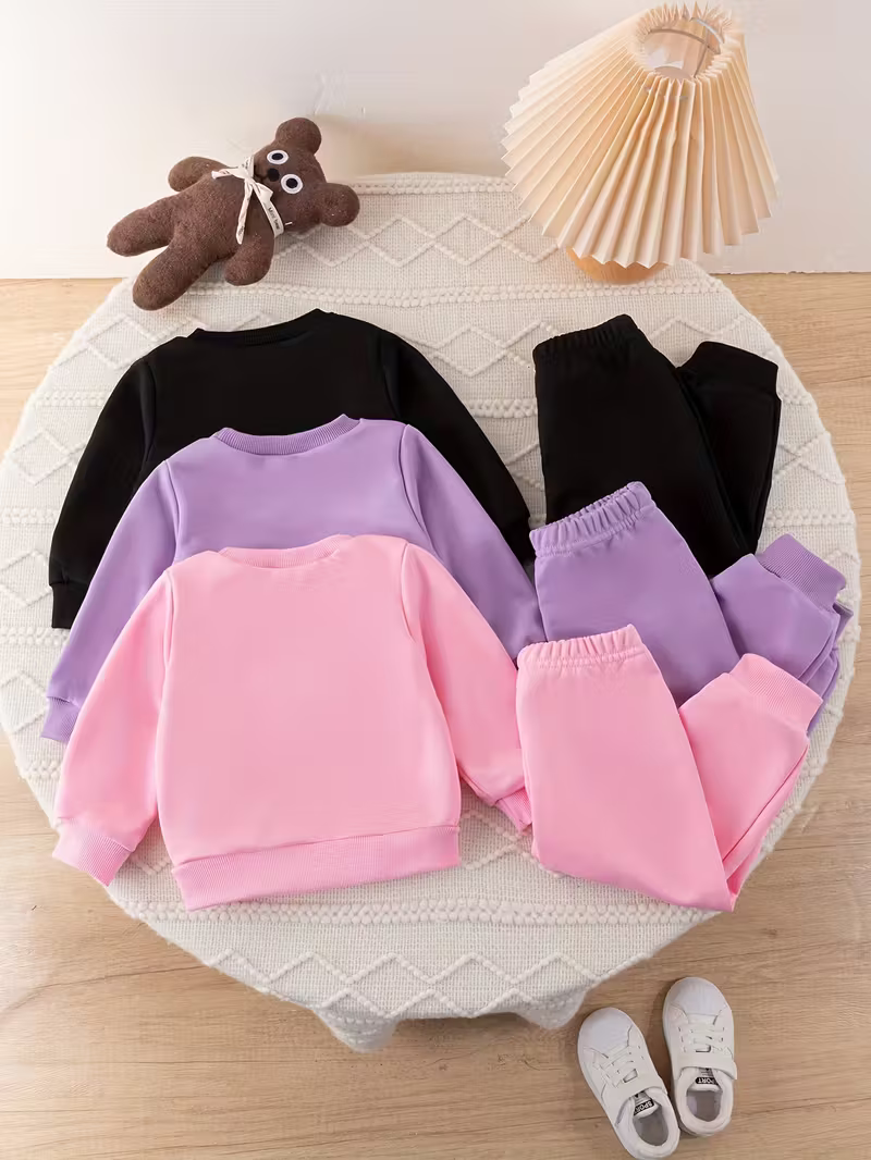 Glozin Girls Winter Co-Ord Set | Printed Sweatshirt & Jogger Pant Set for Kids | Soft Cotton Winter Wear | Ages 1 to 14 Years