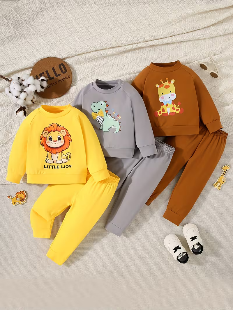 Glozin Kids 3-Piece Cartoon Tracksuit Set | Sweatshirt & Jogger Combo for Boys & Girls (1–14 Years)