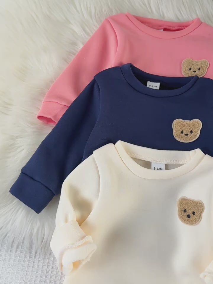 Glozin Kids Winter Co-Ord Set | Bear Patch Sweatshirt & Jogger Pant Set for Boys & Girls | Soft Cotton Fleece | Ages 1 to 14 Years
