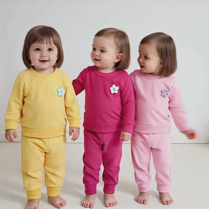 Glozin Kids 3-Piece Clothing Set | Solid Color Sweatshirts & Jogger Pants Combo for Boys & Girls (1–14 Years)