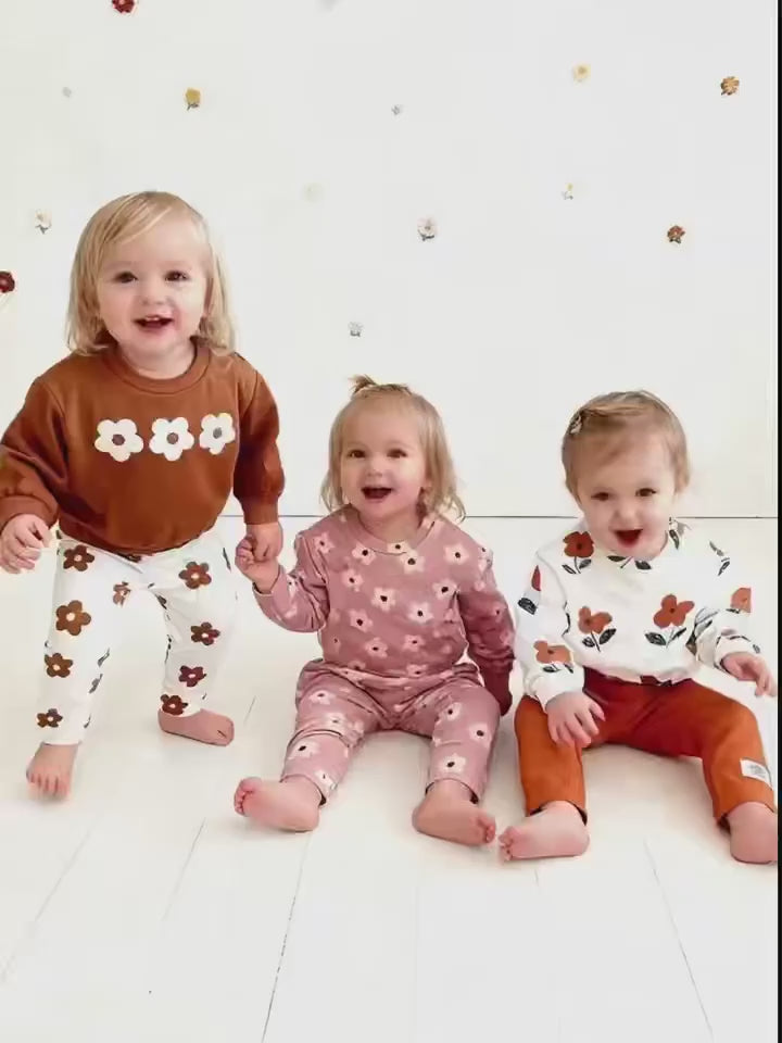 Glozin Kids 3-Piece Floral Clothing Set | Printed Sweatshirts & Jogger Pants Combo for Boys & Girls (1–14 Years)