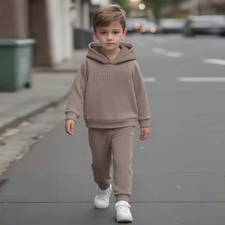 Glozin Kids Winter Hoodie Co-Ord Set | Embossed Hooded Sweatshirt & Jogger Pants | Soft Cotton Fleece Tracksuit for Boys & Girls | Age 1 to 14 Years