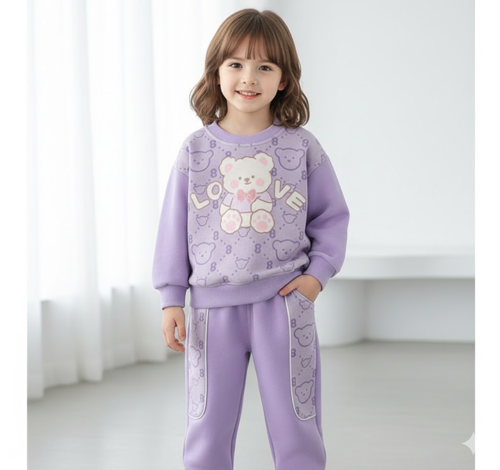 Kids Winter Wear Co-ord Set | Cute Teddy Printed Sweatshirt & Jogger Pant for Boys & Girls | Soft Fleece Woolen Suit (1–14 Years)